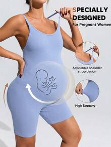 SHEIN Umstandsmode einfarbiger figurbetonter Camisole Sport-Romper - Blau - Übersicht 9