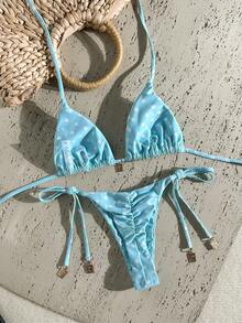 Swim Vcay Springbreak 女款夏季隨機印花細肩帶金屬裝飾復古兩件式比基尼套裝 - 彩色 - 查看 3