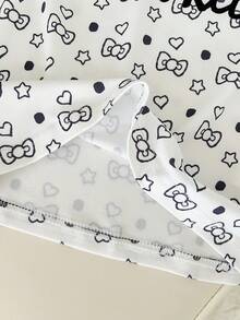 Resyla HELLO KITTY AND FRIENDS | SHEIN 女款修身細肩帶背心上衣，滿版蝴蝶結可愛標語印花 - 黑與白 - 查看 4