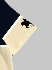 NEOREFINED 男士經典休閒條紋開衩馬標誌T恤套裝，包含T恤與抽繩短褲，夏季首選 - 黑色 - 查看 4