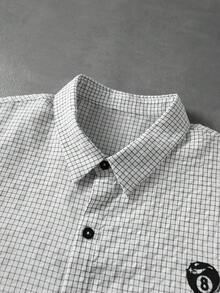 ROMWE MEN Casual Men's American Vintage Streetwear Plaid Cherry Print Shirt - Black and White - View 4