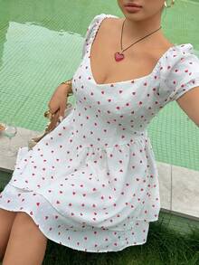 Dazy Plus Sexy Cute Kawaii Tropical Mini Dress For Women, Red And White Elegant Minimalist Sexy Heart Pattern Plus Size Spring Summer Dress Vacation - White - View 6