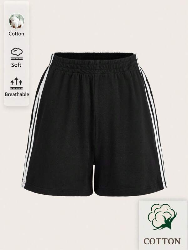 Comfortcana Plus Size Elastic Waist Striped Side Casual Summer Cotton Blend Comfortable Fabric Shorts
