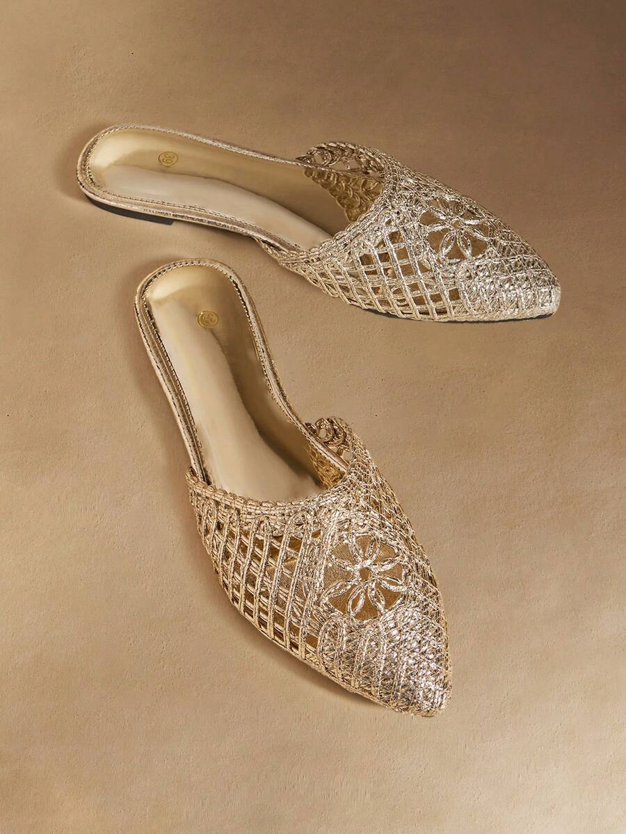 Rosivie Korean Version Of Microfiber Insole Quick-Drying Lightweight Net Bread Slippers Summer Fashion Flat Bottom. - Gold - View 1