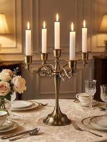 Vintage Retro Candlestick Set (5/3 Arms), Elegant Table Decor For Wedding Banquet, Proposal, Birthday & Family Gathering, Romantic Atmosphere For Outdoor Terrace, Office & Dining. - multicolor - View 9