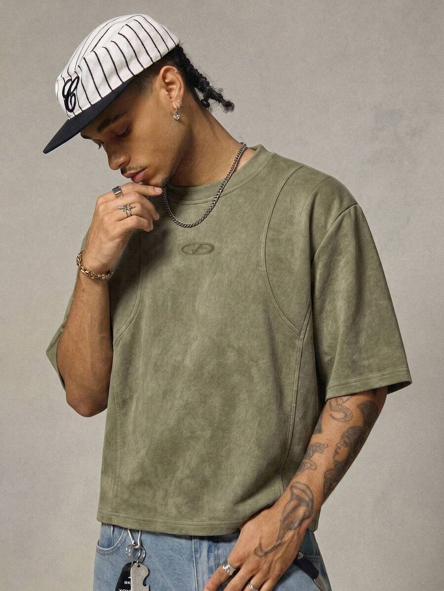 FRESIVO Men's Round Neck Short Sleeve Fashionable Summer Versatile Casual T-Shirt - Army Green - View 1
