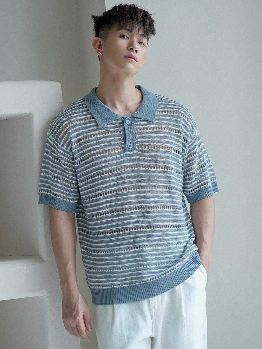 DAZY 男士拼色夏季針織上衣 - 彩色 - 查看 1