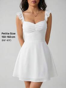 SHEIN PETITE White Chiffon Backless Tied Mini Dress, Lightweight Tight Fit Solid White Dress For Women, Spring/Summer ,Petite Women - White - View 9