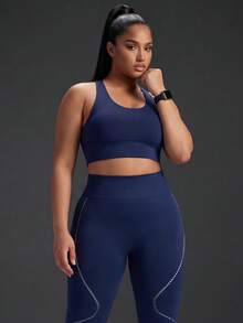Powerista Women's Plus Size High Waist Seamless Sports Leggings - Navy Blue - View 10