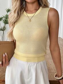 EMERY ROSE Women's Elegant All-Match Patchwork Brunch Versatile Fashionable Knit Top Four Seasons Commute Office Festival TeaPartyBirthday Casual Summer Light Yellow - Pale Yellow - View 6