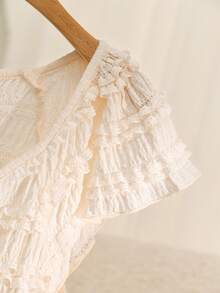 Story & Sage Casual Romantic Elegant Vacation Women's T-Shirt Spring Summer Slim Fit Knitted Jacquard Ruffle Sleeve Hemline Beige Tea Party Brunch Date Night - Apricot - View 6