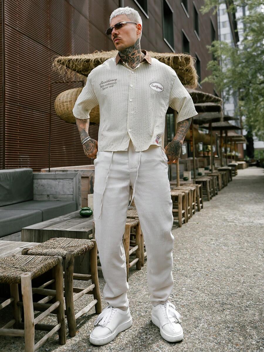 Artur Kramer Pantalones lisos con cordón en la cintura, pantalones largos entallados de lino, lisos y frescos para salir, otoño - Albaricoque - Ver 1