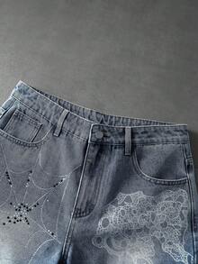 ROMWE MEN Street Life Shorts de mezclilla casuales para hombre con bolsillo y strass - Azul - Ver 3