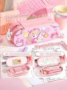 1PC PU Cartoon Double-Layer Pencil Bag,Stationery Pouch/Bag,Makeup Pouch,Pencil Organizer,Zipper Pencil Pouch3D Multifunctional Large Capacity Stationery Box For Teens, Back To School Gift - multicolor - View 5