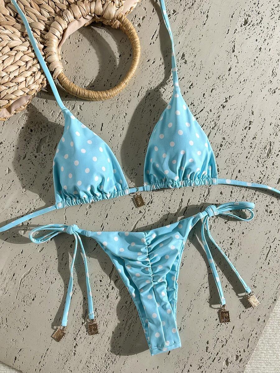 Swim Vcay Springbreak 女款夏季隨機印花細肩帶金屬裝飾復古兩件式比基尼套裝 - 彩色 - 查看 1