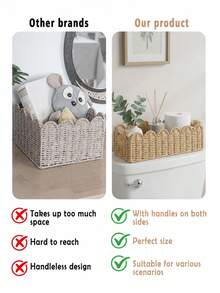 1PC Paper Rope Rattan Woven Storage Basket, Tea Table Storage Box, Toys, Snacks, Cosmetics Storage, Japanese Wooden Handle, Petal Style Storage - Brown - View 8