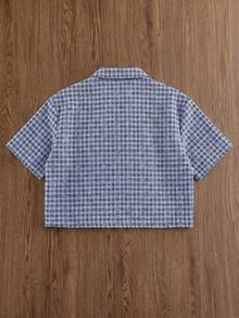 SWAVVY Men's Plaid & Letter Print Single-Breasted Casual Versatile Daily Wear Shirt - Blue - View 4