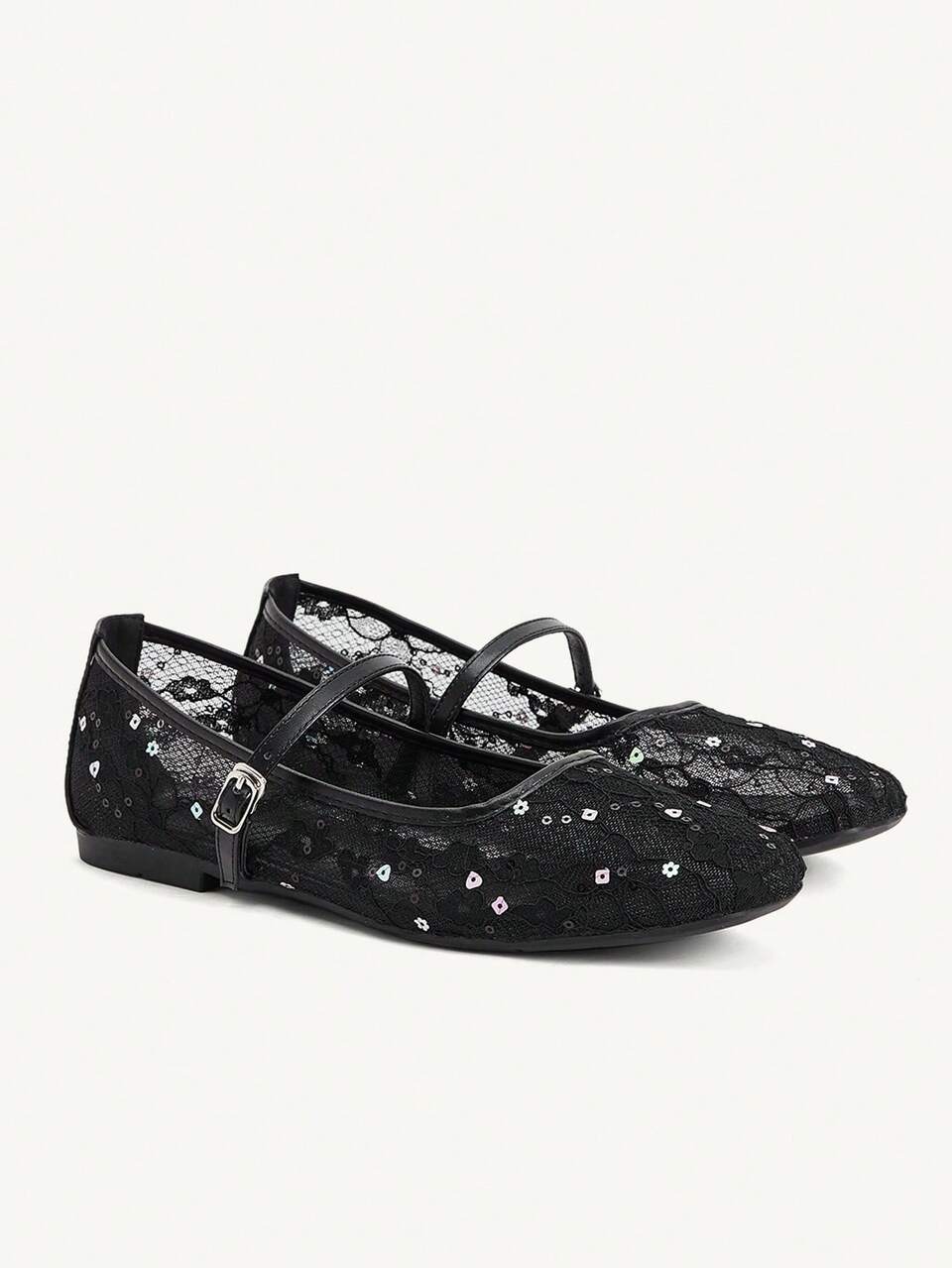 CUCCOO CHICEST Women's All-Season New Embroidery Pearl Shallow Square Toe Flat Ballet Shoes, Elegant Elegant Mesh Soft Sole