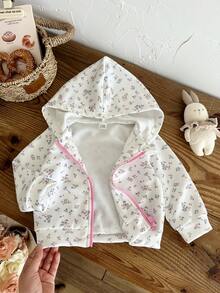 SHEIN 女嬰 0-3歲 1件 春秋休閒風幼兒長袖花卉印花簡約連帽上衣，舒適服飾，適合戶外活動 - 彩色 - 查看 8