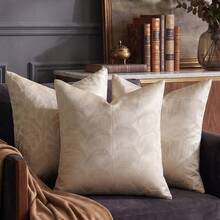 Cirelle 1pc/2pcs All-Season Light Luxury High-Density Jacquard Throw Pillow Covers, Textured Satin Decorative Cushion Cases With Geometric, Botanical & Abstract Patterns, Elegant Neutral Tone Home Decor For Living Room & Bedroom, Pillow Insert Not Included - High Precision Geometry Beige - View 7
