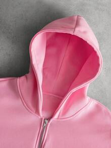 PAVTROS Men's Solid Color Letter Print Zip-Up Hoodie Sweatshirt - Pink - View 4