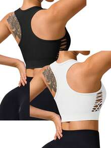 SHEIN Sports 2件組無縫鏤空運動背心套裝 - 彩色 - 查看 2