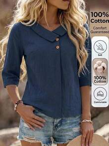 Faunlyn Women's Shirt Autumn Vacation Woman Going Out Office Vacation Top Country Concert Cute Casual Navy Blue - Blue - View 5