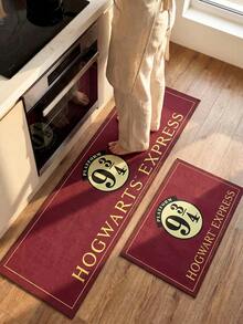 HARRY POTTER X SHEIN A Rubber Kitchen Long Carpet, Cartoon Printing Pattern, Nordic Light Luxury High-End Style Kitchen Mat, Long Running Carpet Laundry Carpet, The Fabric Is Thick And Foot-Feeling, Easy To Take Care Of, Machine Washable And Washable, Practical Entrance - Red - View 1