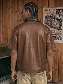 CalleClaro Men's Summer Fashion Contrast Collar Polo Shirt - Brown - View 2