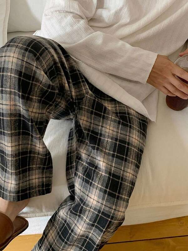 DAZY Spring/Summer Plaid Long Design Elastic Waist Men's Loungewear Bottoms Pajamas