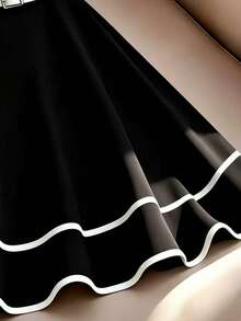 Franclia Women's Elegant Black And White Contrast Cross V-Neck Elastic Waist A-Line Hem Contrast Trim Sleeveless Mini Dress Party Date Night Beach Summer - Black - View 5