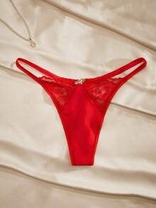 Contrast Lace G-String Lingerie Bridallingerie - Red - View 6