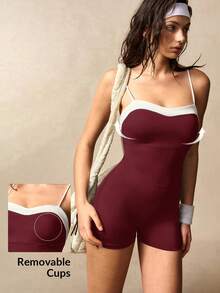 VARSIVA Mono deportivo versátil con bloques de color y tirantes finos para mujer - Burdeos - Ver 8