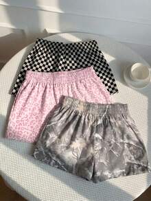 SHEIN EZwear 3件組舒適女款短款休閒短褲，梭織布料，適合日常穿著，迷彩印花短褲套裝 - 彩色 - 查看 2