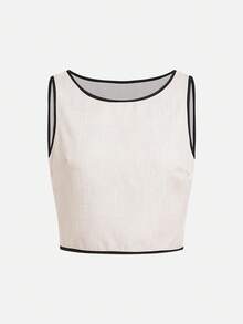 SHEIN Clasi 撞色边饰简约女装白色服装，时尚，适合夏季 - 彩色 - 查看 2