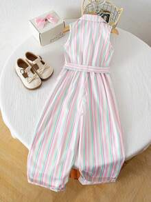 Tween Girls' Casual Striped Sleeveless Jumpsuit, Summer - Multicolor - View 2