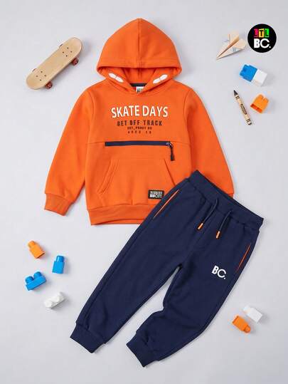 Conjunto deportivo para niño con hoodie y pants, sudadera con capucha, pantalón jogger con franjas, ropa casual infantil