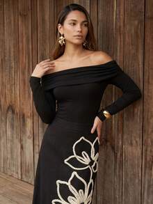 CAJUNI Body de hombro a hombro con manga larga - Negro - Ver 4