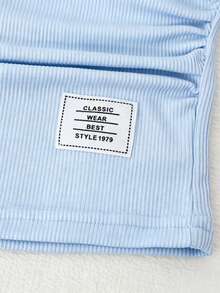 Tween Girls Ribbed Cropped Waist T-Shirt And Pleated Mini Skirt Set - Blue - View 5
