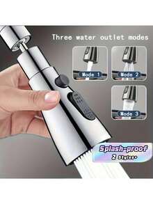 1PC 360° Swivel Anti-Splash Faucet Aerator, 3 Modes Water-Saving Faucet Extender Suitable For Washing Vegetables, Fruits, Dishes, Hair, Pets, Bathroom, Kitchen, Easy Installation, Mother's Day, Father's Day Gift - Silver - View 1