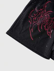 ROMWE MEN Street Life Celana Pendek Kasual Pria Musim Panas Motif Gothic - Hitam - View 3