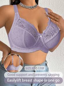 Divavoom 1pc Plus Size Lace Patchwork Wireless Bra - Multicolor - View 6