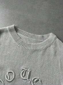 ROMWE MEN Street Life Men's Crew Neck Circular Embroidered Letter Knit Top Streetwear - Grey - View 3
