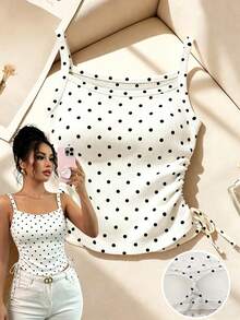 SHEIN Elenzya 女士波点背心，侧边褶皱设计，夏季 - 彩色 - 查看 1