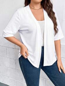 SHEIN LUNE Chaqueta casual versátil de unicolor talla grande - Blanco - Ver 5