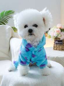 1Pc Adorable Floral Dinosaur Costume Pet Clothes For Small Dogs Cats, Puppy Chihuahua, Perfect For Outdoor Walk, Birthday Party, Holiday, Daily Wear, Soft & Comfortable - Blue - View 10