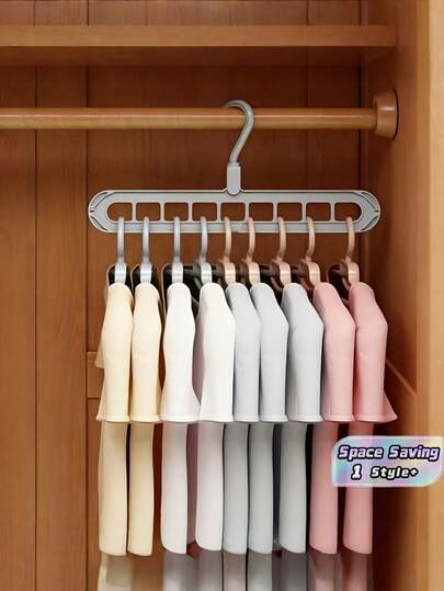1 pieza Perchero multifuncional plegable de 9 agujeros gris de plástico resistente, ahorrador de espacio, portátil para viaje, estante de almacenamiento para pantalones, camisas, bolsas, bolsos, corbatas, bufandas, sombreros, organización del hogar, dormitorio y armario, un imprescindible