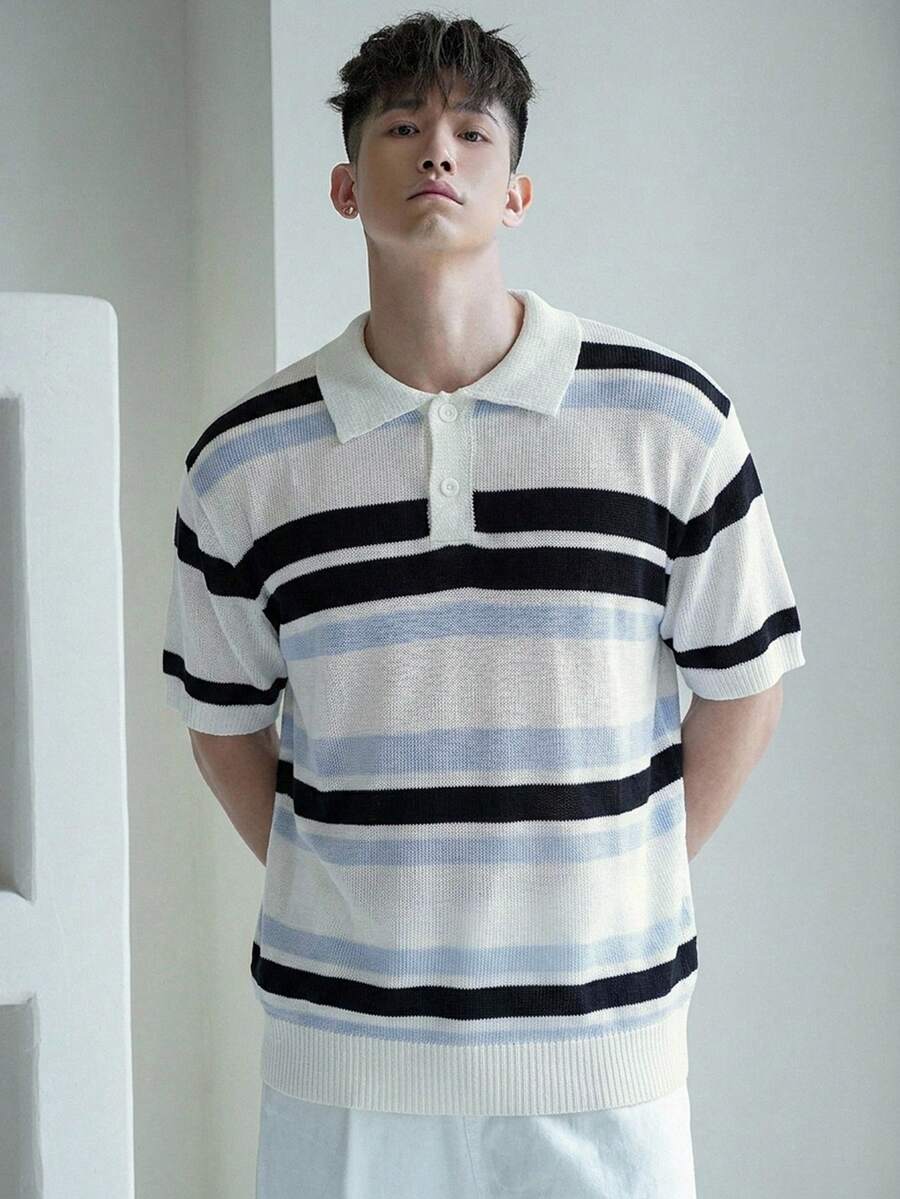DAZY 男士拼色夏季針織上衣 度假風 - 彩色 - 查看 1