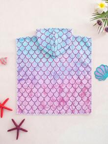 SHEIN Baby Girl Cartoon Mermaid Print Hooded Swimsuit, Summer Beach Vacation - Blue - View 2