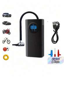 150PSI Digital Auto Air Pump Tire Inflator With Blue LCD Display, Automatic Shut Off, Quick Inflation For Bicycles, Electric Bikes, Car Tires - Portable, Rechargeable Lithium Battery, Bicycle Tire Inflator|Compact Air Pump|Digital Display Pump, Tire Inflator For Bicycle - Black - View 1